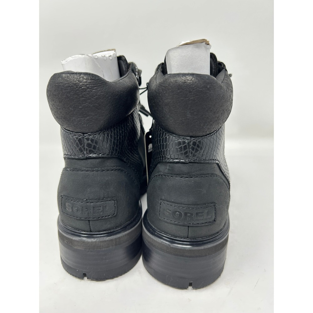 Sorel Lennox Hiker Boots Womens Black Waterproof Leather Snake Embossed Lace 7.5 - Picture 8 of 11